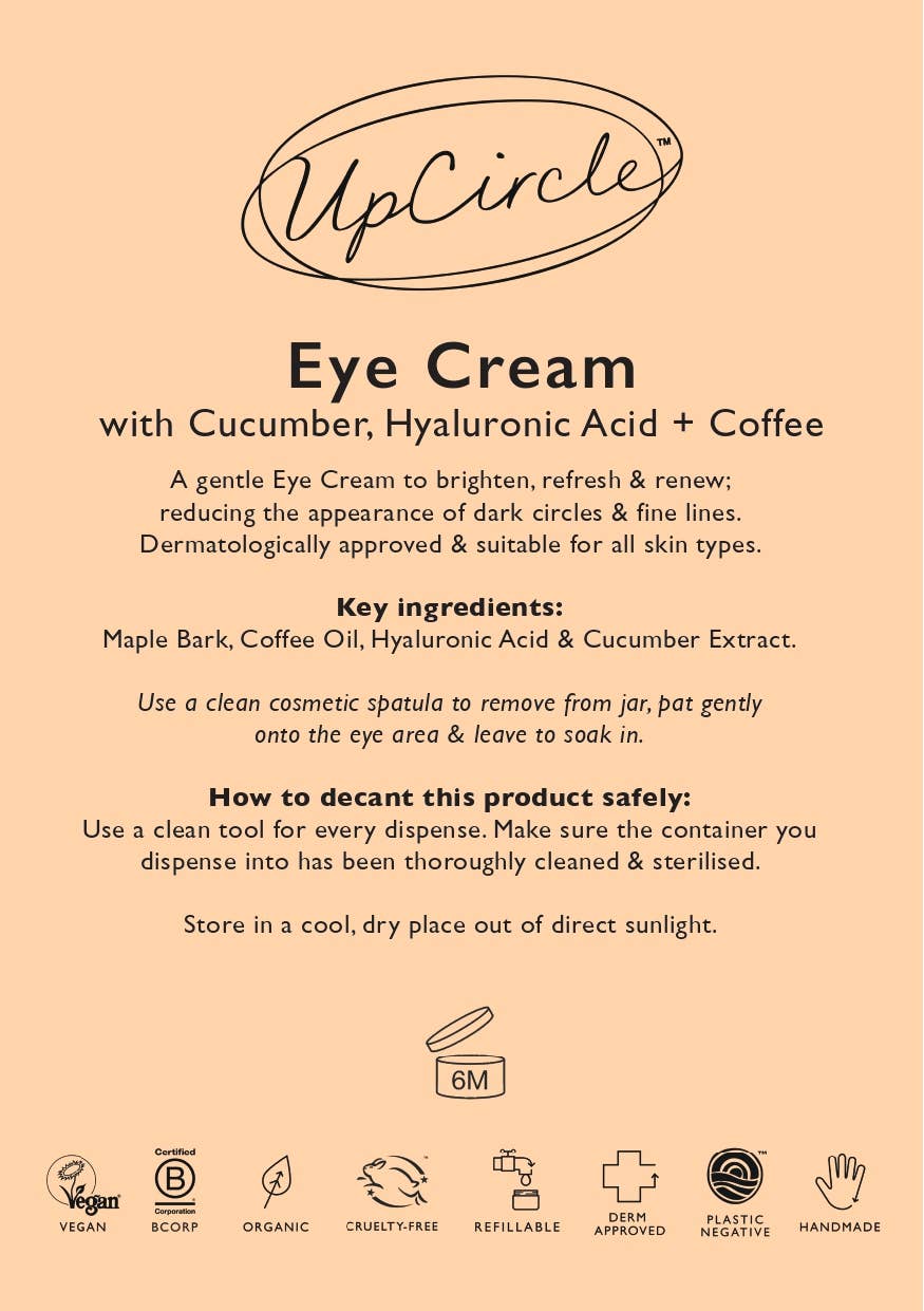 Vegan Hydrating Eye Cream with Hyaluronic Acid + Coffee Oil: 15ml - £65.97+VAT per Case of 6