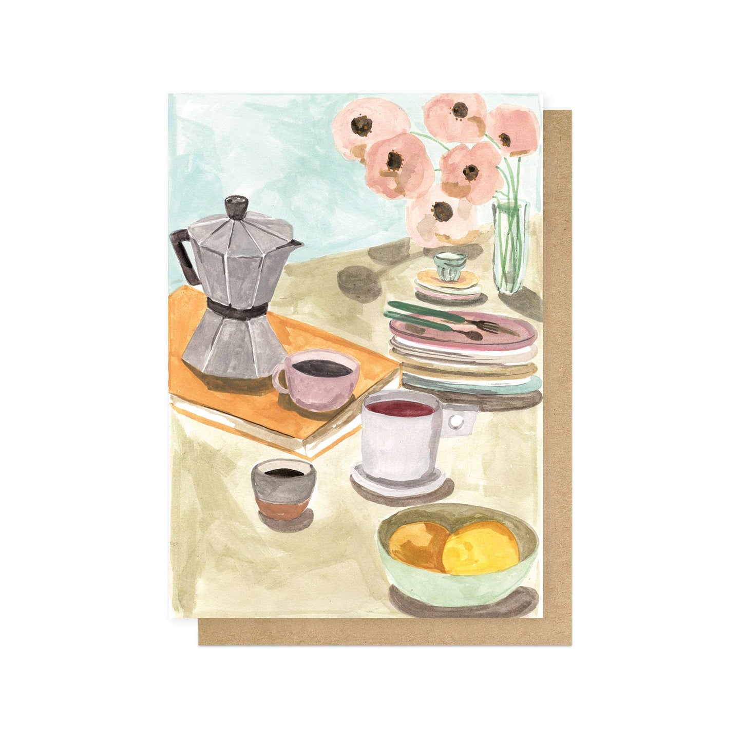 Oranges And Coffee Greetings Card