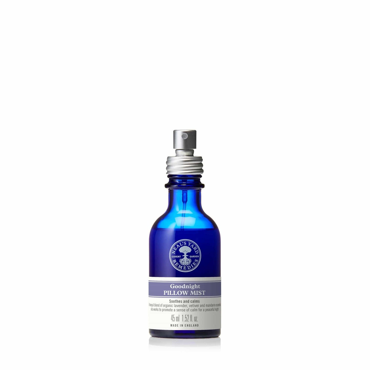 A blue bottle with a spray top. purple label.  pillow mist 